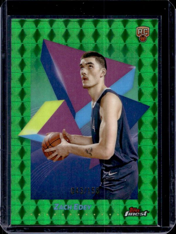 Zach Edey 2024 Topps Finest #48 Base Common - Green Geometric Refractor /150 Rookie RAW