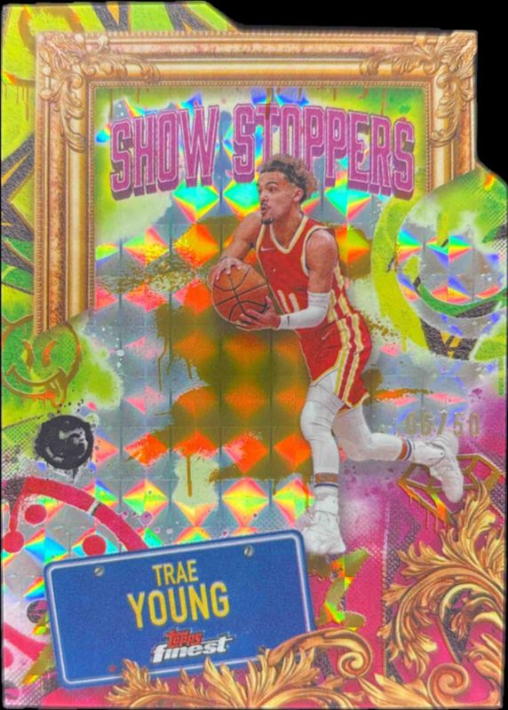 Trae Young 2024 Topps Finest #S-10 Showstoppers - Gold Geometric Refractor /50 RAW