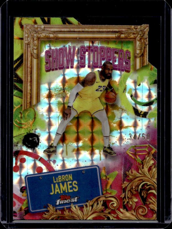 LeBron James 2024 Topps Finest #S-6 Showstoppers - Gold Geometric Refractor /50 RAW