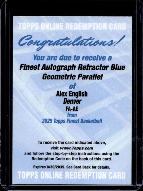 Alex English 2024 Topps Finest #FA-AE Finest Autographs - Blue Geometric Refractor /99 RAW
