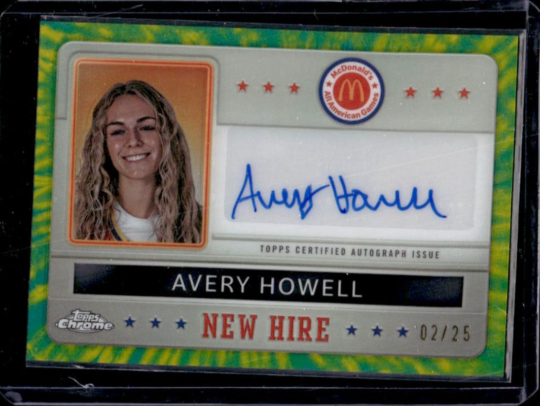 Avery Howell 2024 Topps Chrome McDonald's All-American #NHB-AVE New Hire Badge Autographs - Tie-Dye Refractor /25 RAW