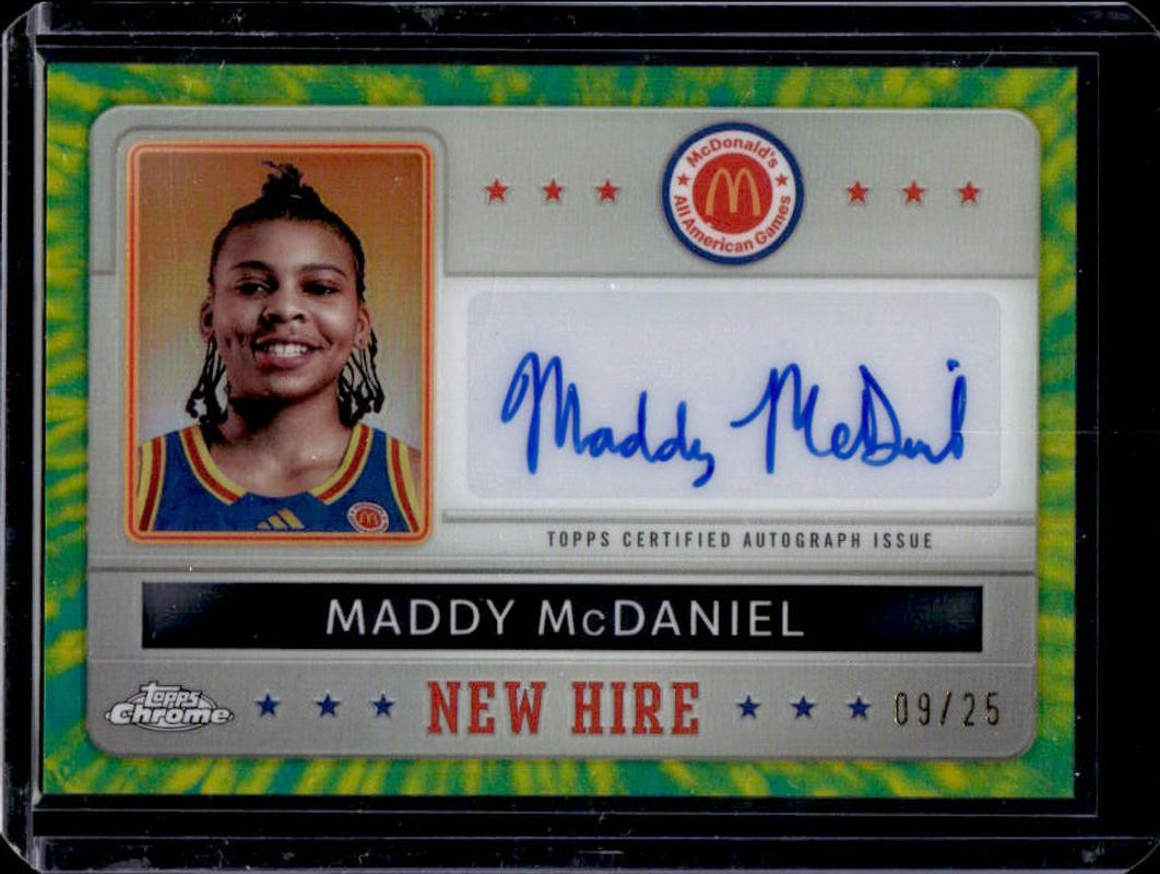 Maddy McDaniel 2024 Topps Chrome McDonald's All-American #NHB-MAD New Hire Badge Autographs - Tie-Dye Refractor /25 RAW