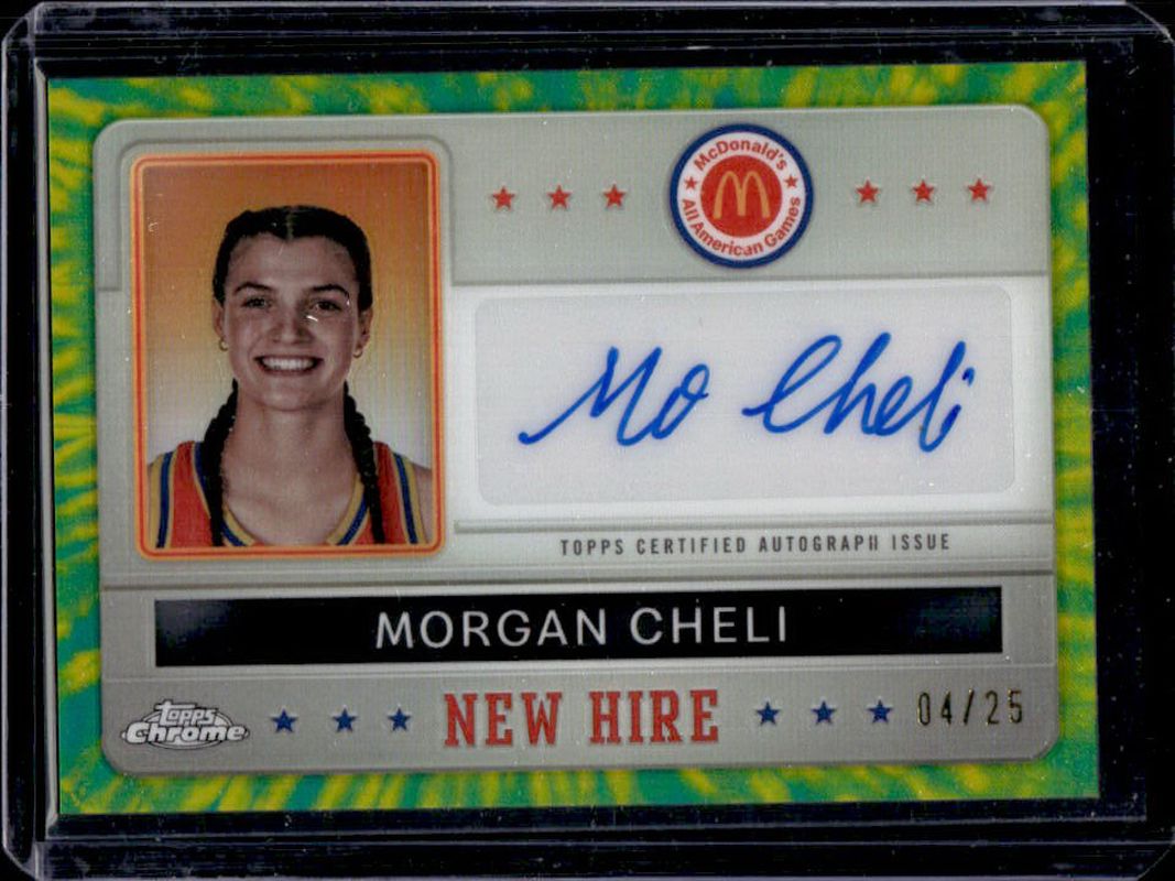 Morgan Cheli 2024 Topps Chrome McDonald's All-American #NHB-MOR New Hire Badge Autographs - Tie-Dye Refractor /25 RAW