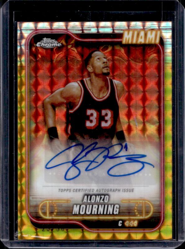 Alonzo Mourning 2024 Topps Chrome #TCA-AM Chrome Autographs - Gold Geometric Refractor /50 RAW