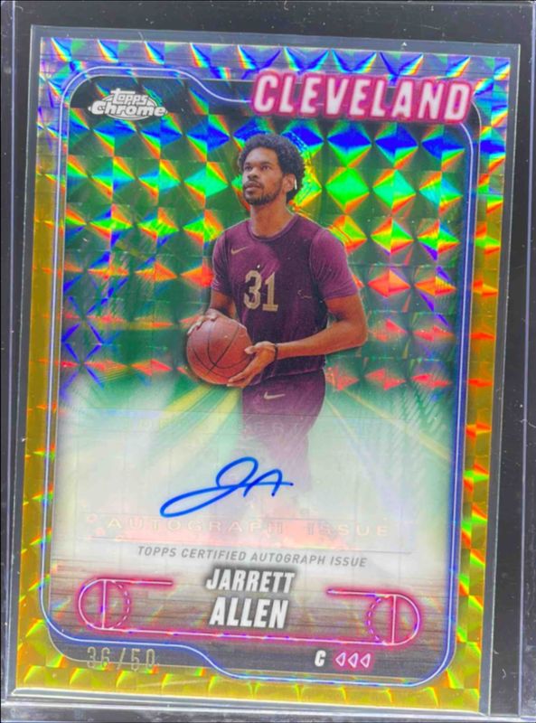 Jarrett Allen 2024 Topps Chrome #TCA-JA Chrome Autographs - Gold Geometric Refractor /50 RAW