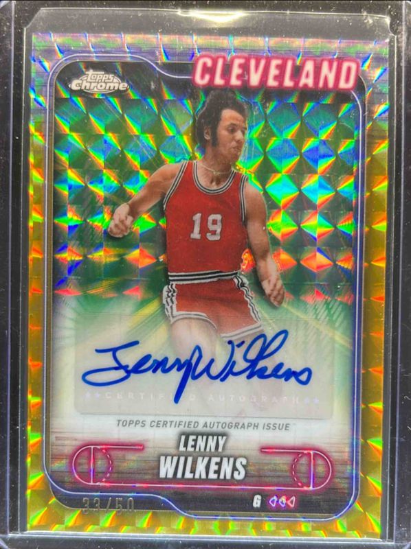 Lenny Wilkens 2024 Topps Chrome #TCA-LWI Chrome Autographs - Gold Geometric Refractor /50 RAW
