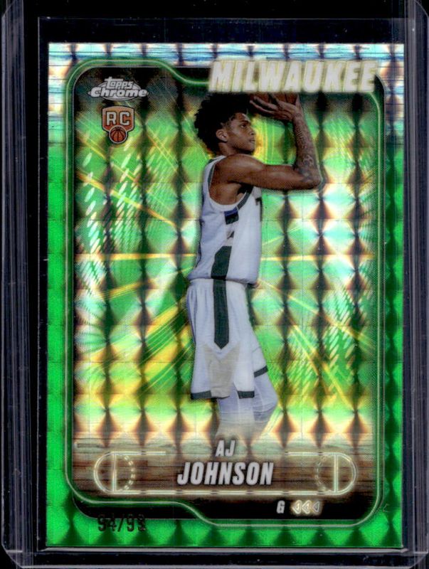 AJ Johnson 2024 Topps Chrome #145 Green Geometric Refractor /99 Rookie RAW