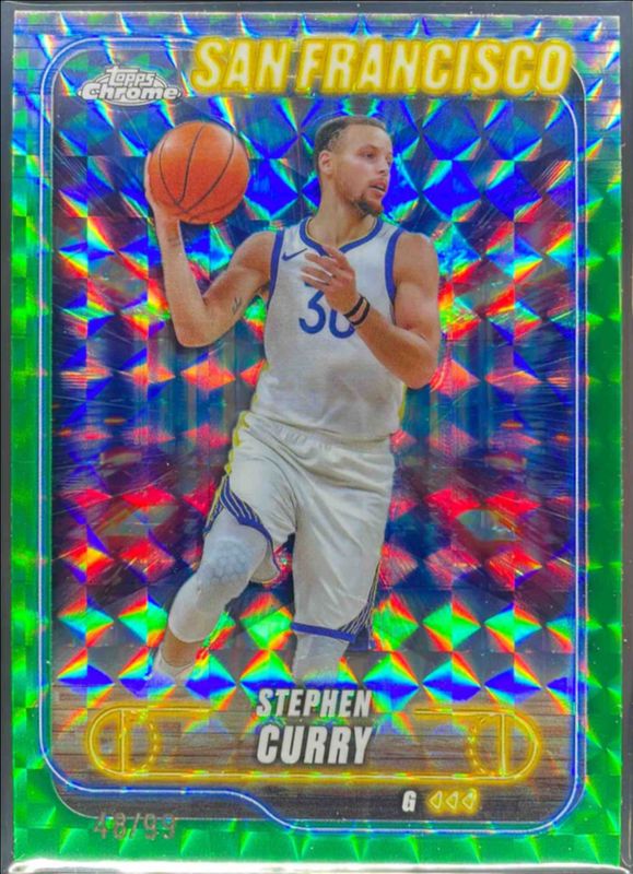 Stephen Curry 2024 Topps Chrome #187 Green Geometric Refractor /99 RAW