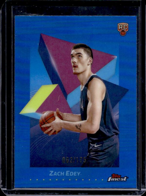 Zach Edey 2024 Topps Finest #48 Base Common - Blue Refractor /175 Rookie RAW