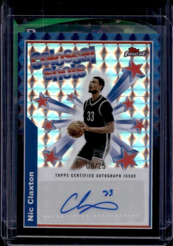 Nic Claxton 2024 Topps Finest #BSA-NC Colossal Shots Autographs - Black Geometric Refractor /25 RAW