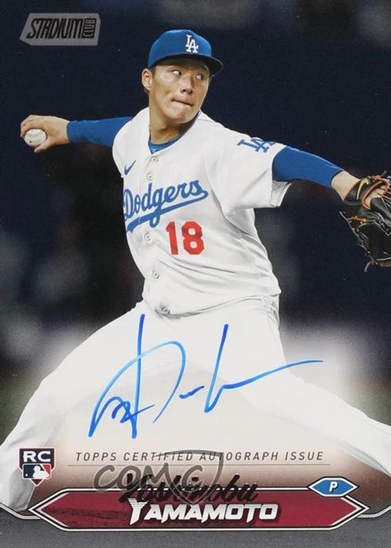 Yoshinobu Yamamoto 2024 Topps Stadium Club #SCBA-YMA Autographs - Black Foil /25 Rookie RAW