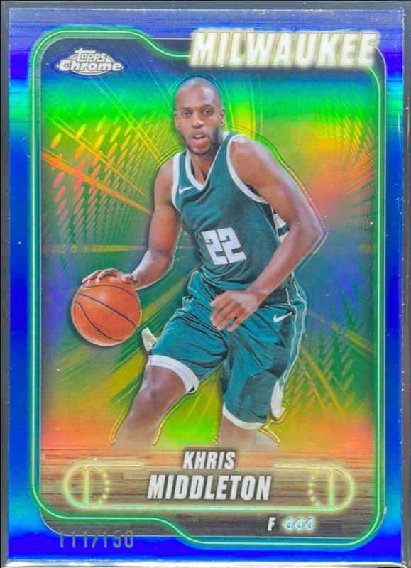 Khris Middleton 2024 Topps Chrome #75 Blue Refractor /150 RAW