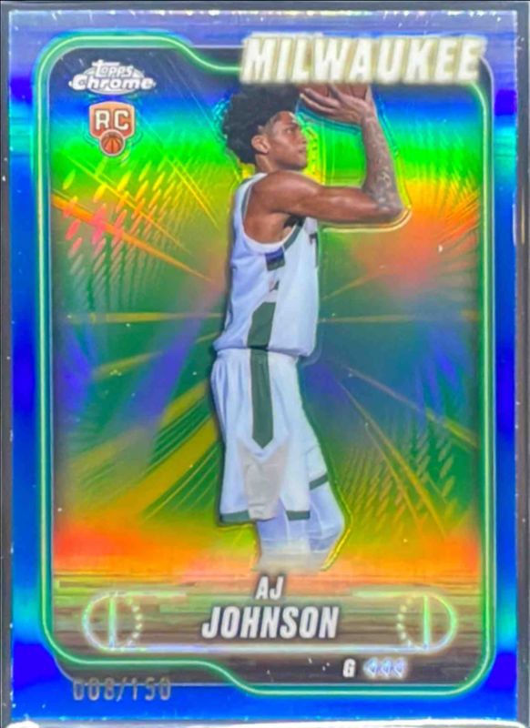 AJ Johnson 2024 Topps Chrome #145 Blue Refractor /150 Rookie RAW