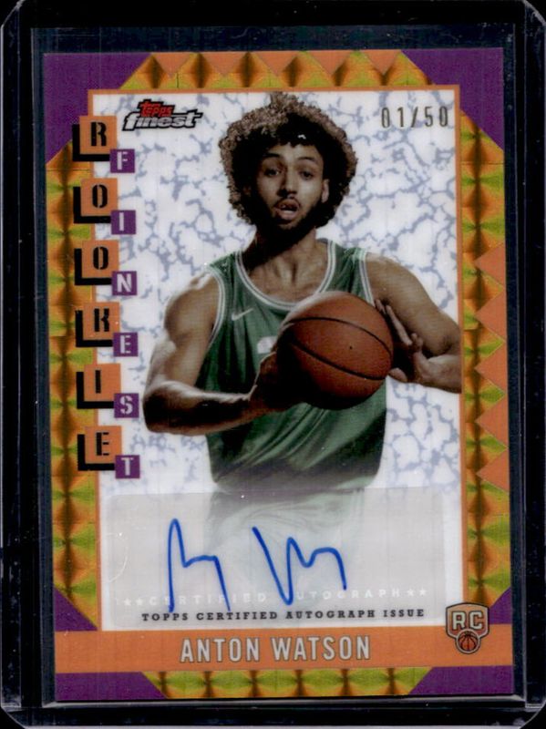 Anton Watson 2024 Topps Finest #RFA-AW Rookie Finest Autographs - Gold Geometric Refractor /50 RAW