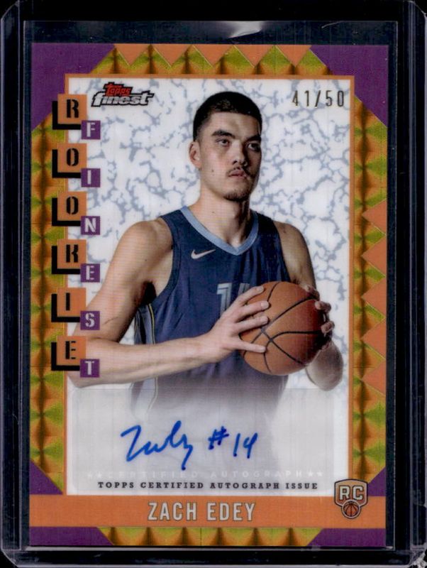 Zach Edey 2024 Topps Finest #RFA-ZE Rookie Finest Autographs - Gold Geometric Refractor /50 RAW