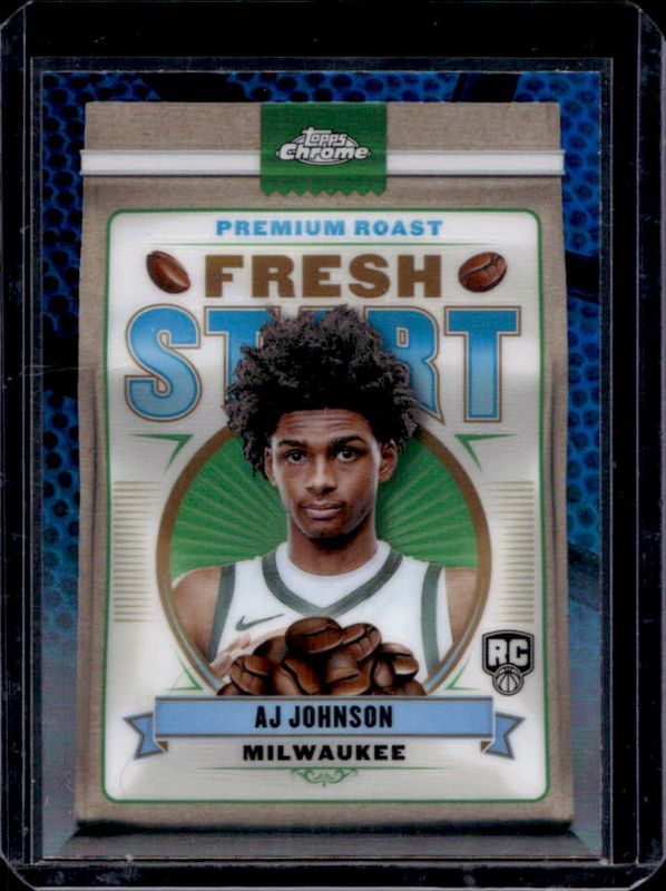AJ Johnson 2024 Topps Chrome #FS-13 Fresh Start - Blue Basketball Refractor Rookie RAW