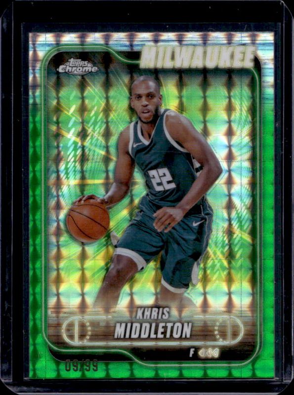 Khris Middleton 2024 Topps Chrome #75 Green Geometric Refractor /99 RAW