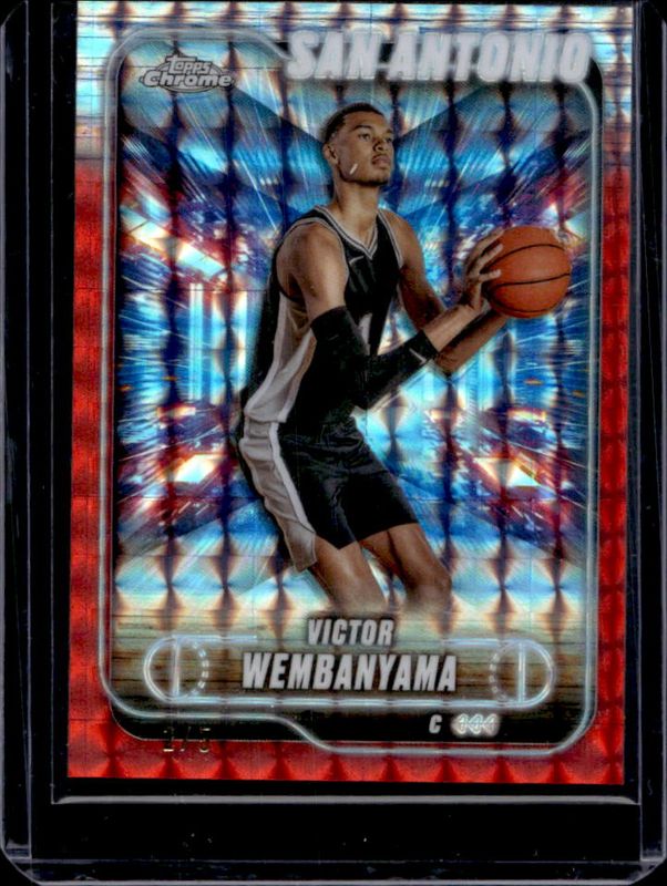 Victor Wembanyama 2024 Topps Chrome #193 Red Geometric Refractor /5 RAW