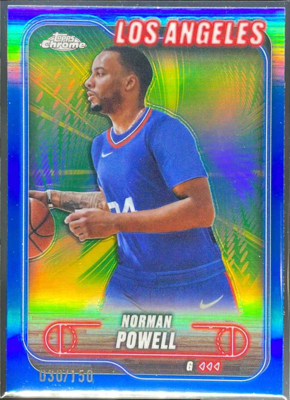 Norman Powell 2024 Topps Chrome #176 Blue Refractor /150 RAW