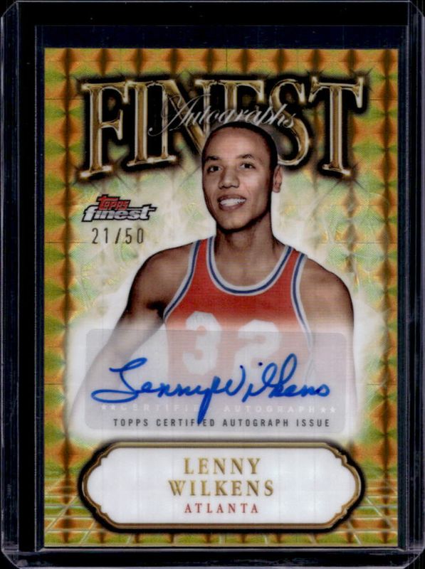 Lenny Wilkens 2024 Topps Finest #FA-LW Finest Autographs - Gold Geometric Refractor /50 RAW