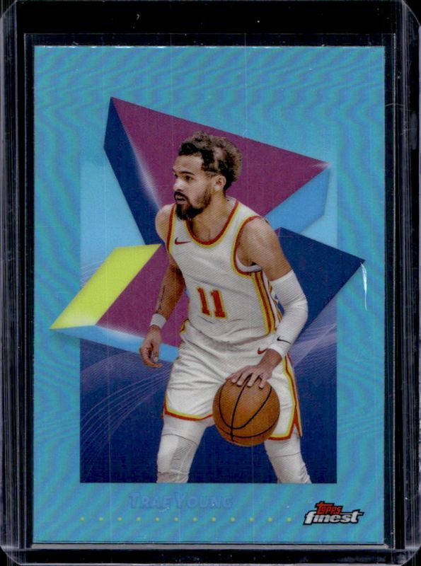 Trae Young 2024 Topps Finest #2 Base Common - Sky Blue Refractor RAW