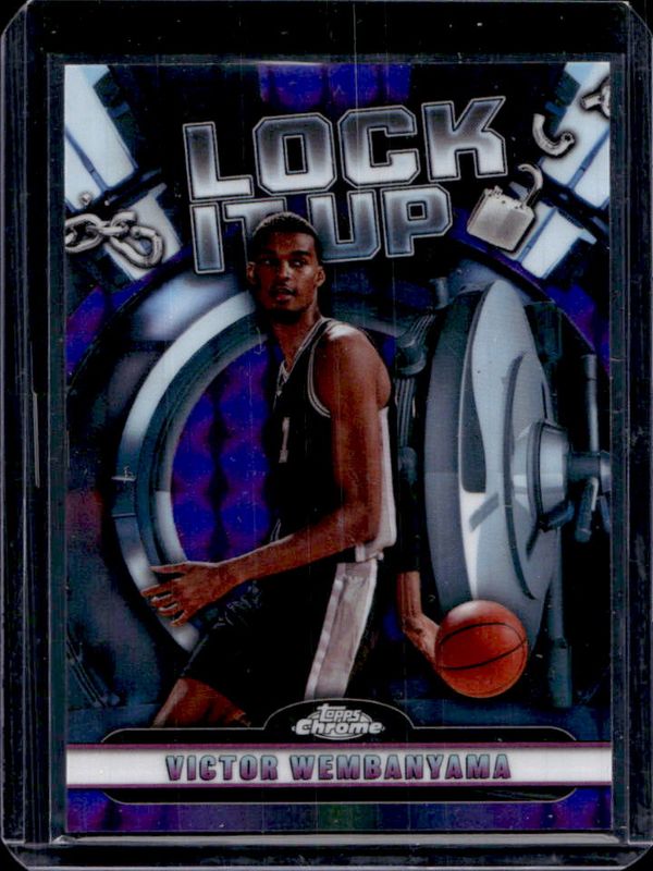 Victor Wembanyama 2024 Topps Chrome #LIU-9 Lock It Up - Purple Geometric Refractor RAW