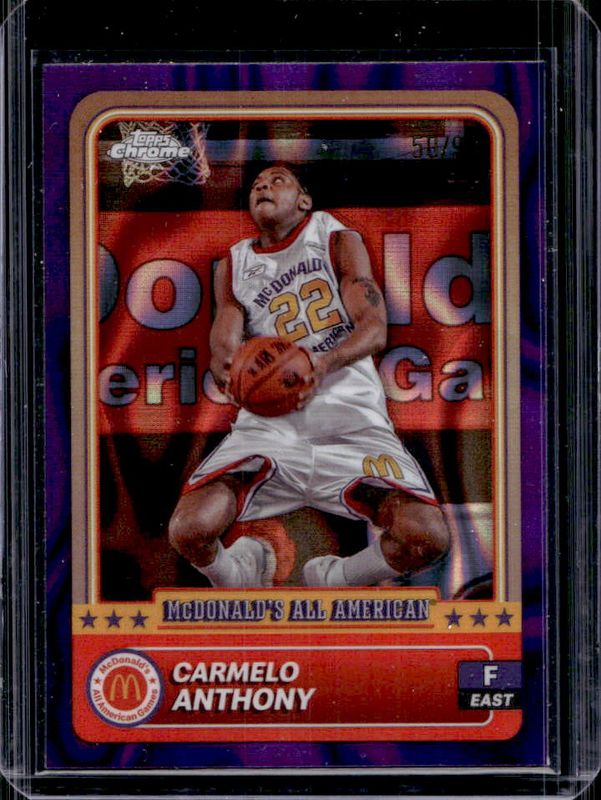 Carmelo Anthony 2024 Topps Chrome McDonald's All-American #43 Purple Lava Refractor /99 RAW