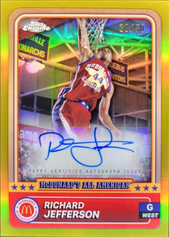 Richard Jefferson 2024 Topps Chrome McDonald's All-American #36 Base Autographs - Gold Refractor /50 RAW