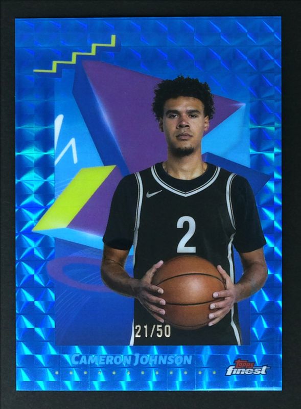 Cameron Johnson 2024 Topps Finest #108 Base Uncommon - Blue Geometric Refractor /50 RAW