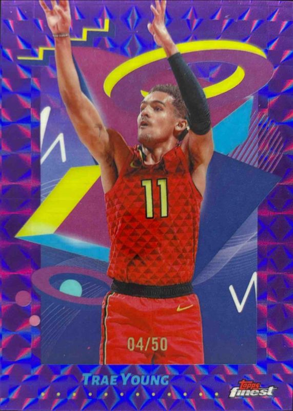 Trae Young 2024 Topps Finest #201 Base Rare - Purple Geometric Refractor /50 RAW
