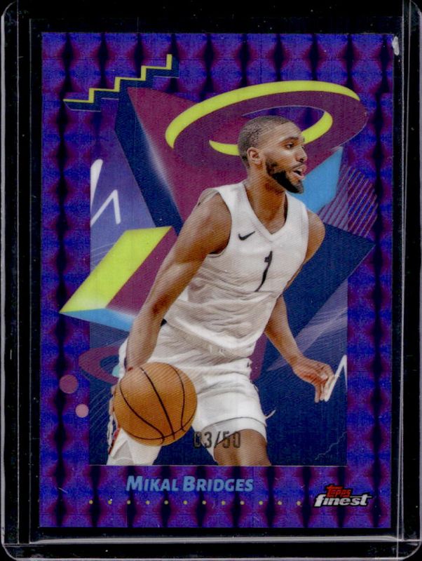 Mikal Bridges 2024 Topps Finest #265 Base Rare - Purple Geometric Refractor /50 RAW