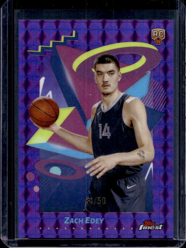Zach Edey 2024 Topps Finest #244 Base Rare - Purple Geometric Refractor /50 Rookie RAW