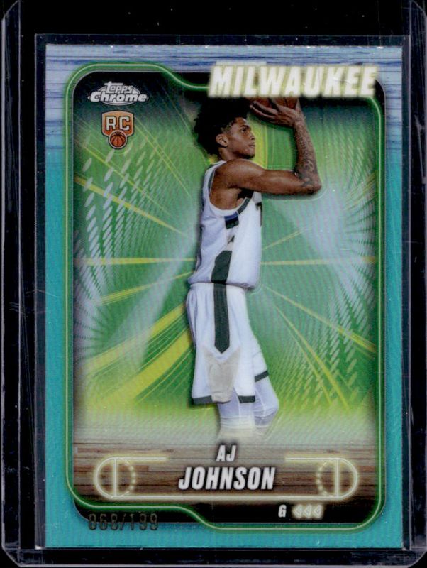 AJ Johnson 2024 Topps Chrome #145 Aqua Refractor /199 Rookie RAW