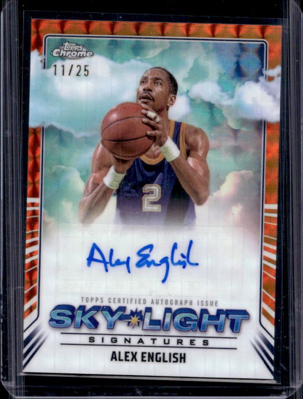 Alex English 2024 Topps Chrome #SLS-AE Sky Light Signatures - Orange Geometric Refractor /25 RAW