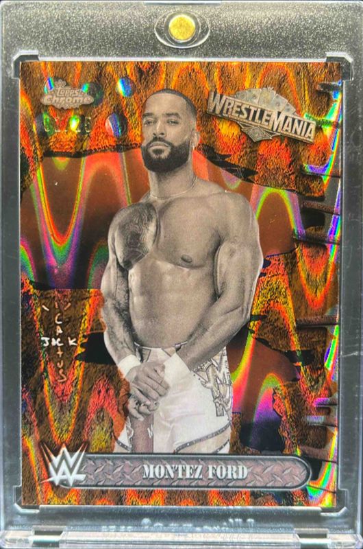 2025 Topps Chrome WWE Cactus Jack x Wrestlemania #64 Orange Ray Wave Refractor /25
