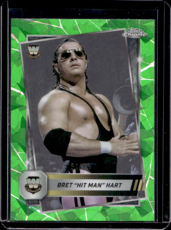 Bret "Hit Man" Hart 2025 Topps Chrome WWE Sapphire Edition #7 Base Chrome - Green Refractor /75 RAW