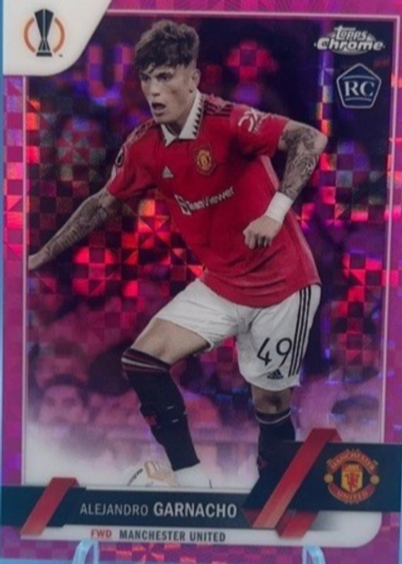 Alejandro Garnacho 2022 Topps Chrome UEFA Club Competitions #50 Pink X-Fractor /250 Rookie RAW