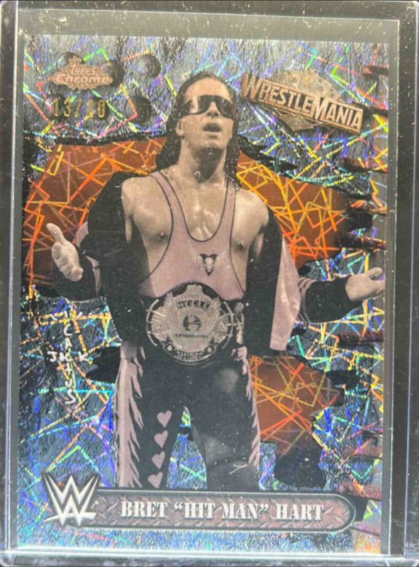 Bret "Hit Man" Hart 2025 Topps Chrome WWE Cactus Jack x Wrestlemania #62 Laser Ray Wave Refractor /20 RAW