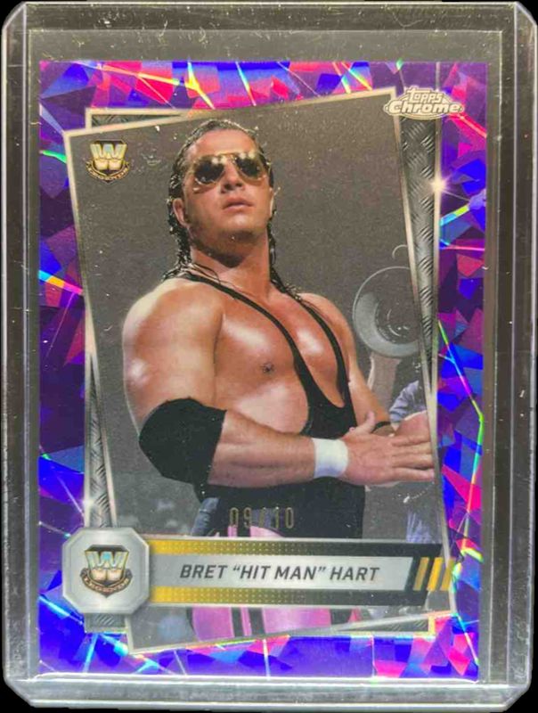 Bret "Hit Man" Hart 2025 Topps Chrome WWE Sapphire Edition #7 Base Chrome - Purple Refractor /10 RAW
