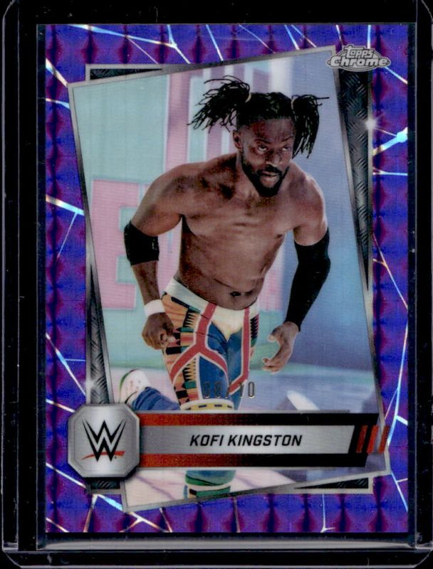 Kofi Kingston 2025 Topps Chrome WWE #166 Purple Geometric Refractor /10 RAW