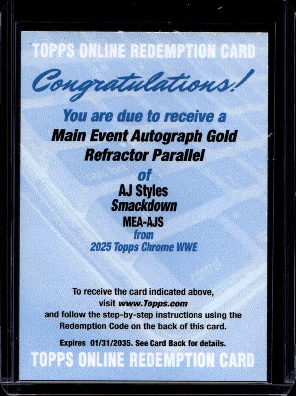 2025 Topps Chrome WWE #MEA-AJS Main Event Autographs - Gold Refractor /50