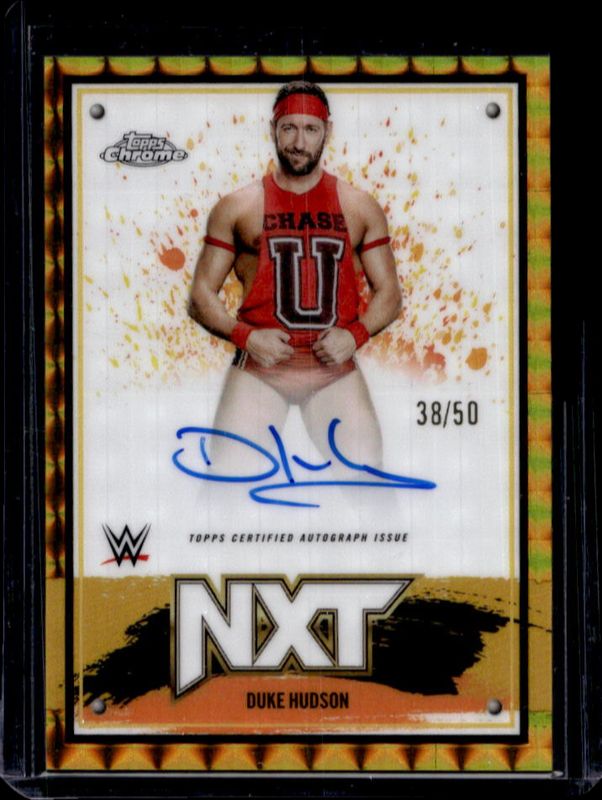 Duke Hudson 2025 Topps Chrome WWE #NXT-DHD NXT Chrome Autographs - Gold Geometric Refractor /50 RAW