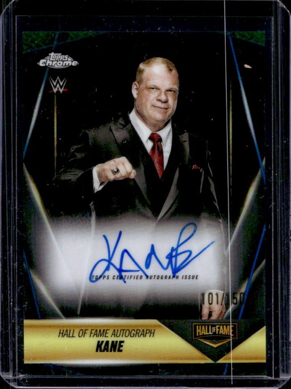 Kane 2025 Topps Chrome WWE #HOF-KN Hall of Fame Autographs - Blue Refractor /150 RAW
