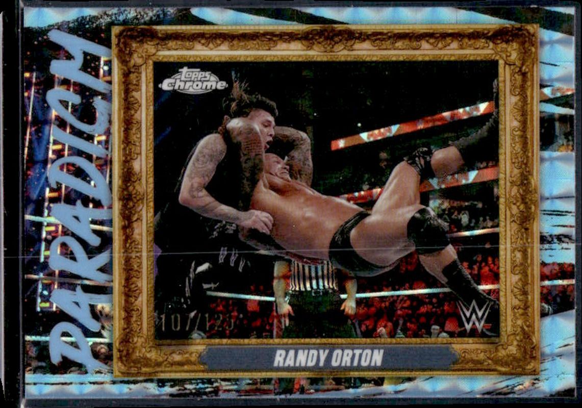 Randy Orton 2025 Topps Chrome WWE #PAR-RKO Paradigm - Aqua Geometric Refractor /125 RAW