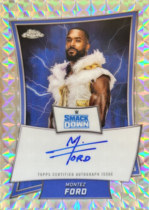 Montez Ford 2025 Topps Chrome WWE #BBA-MON Blue Brand Autographs - Geometric Refractor RAW