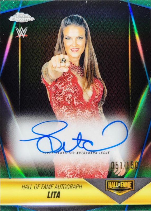 2025 Topps Chrome WWE #HOF-LT Hall of Fame Autographs - Blue Refractor /150