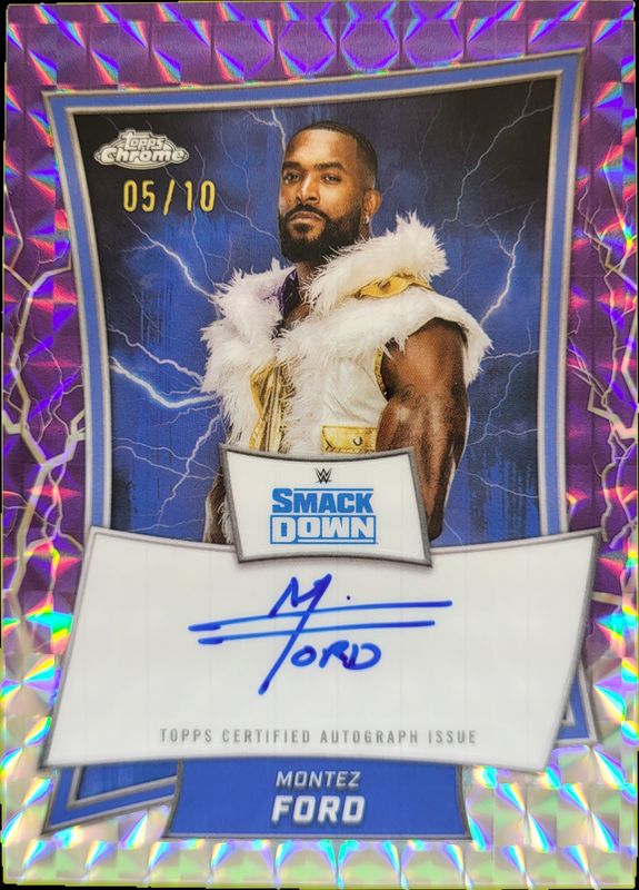 Montez Ford 2025 Topps Chrome WWE #BBA-MON Blue Brand Autographs - Purple Geometric Refractor /10 RAW
