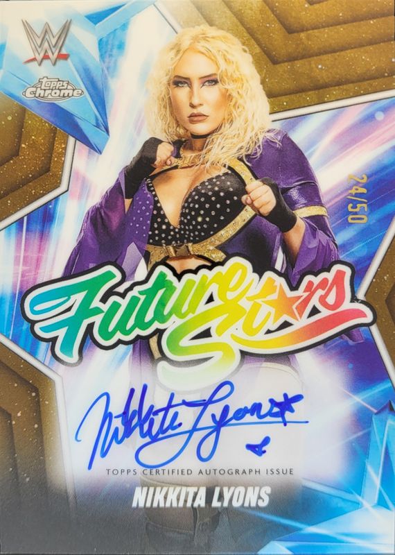 Nikkita Lyons 2025 Topps Chrome WWE #FSA-NL Future Stars Autographs - Gold Refractor /50 RAW