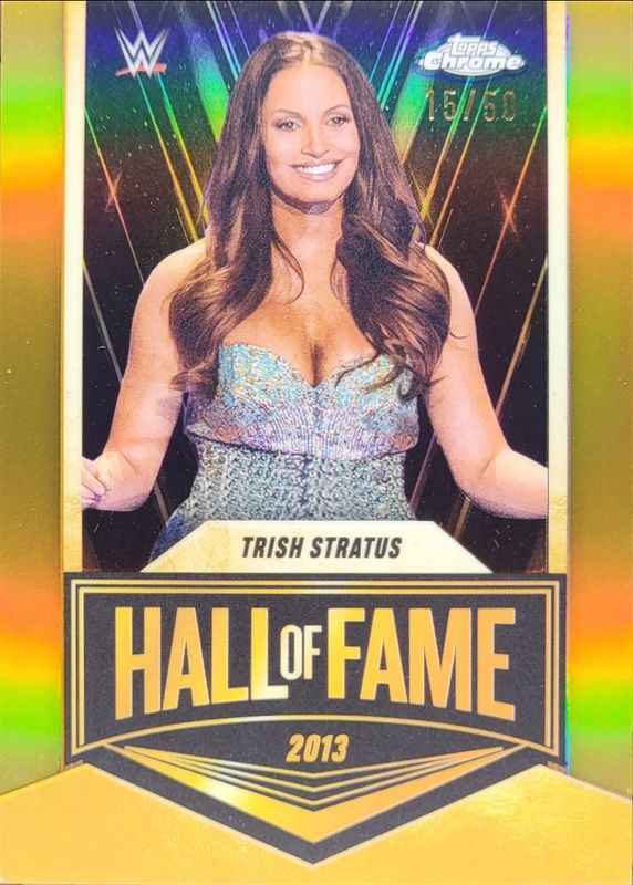 Trish Stratus 2025 Topps Chrome WWE #EMB-TS Embedded - Gold Refractor /50 RAW