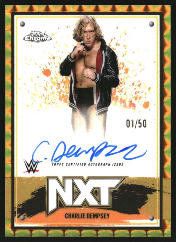 Charlie Dempsey 2025 Topps Chrome WWE #NXT-CHD NXT Chrome Autographs - Gold Geometric Refractor /50 RAW